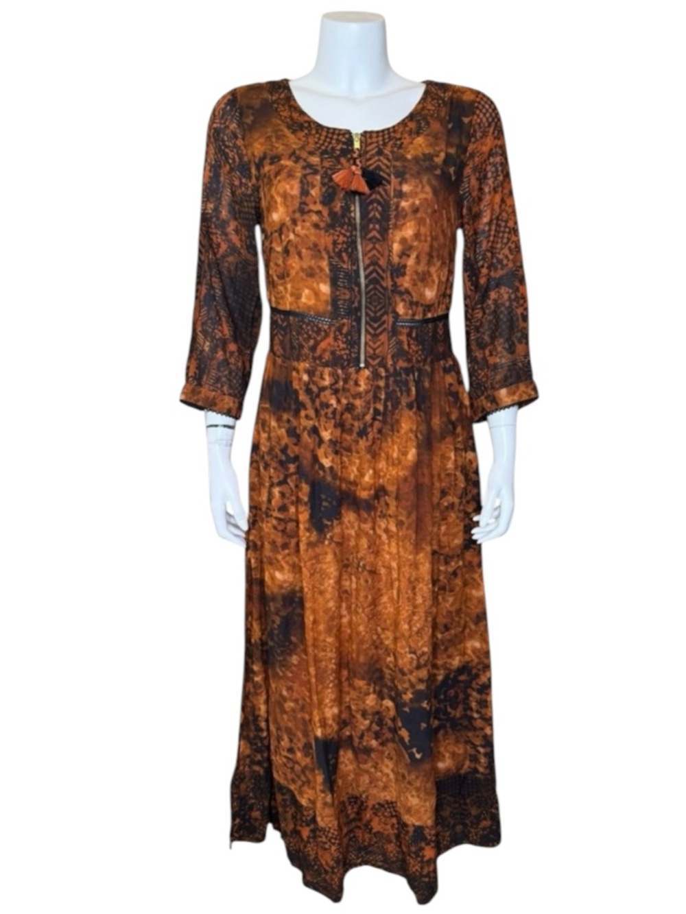 Soft Surroundings Venetian Batik Midi Dress 6 Boho Western NWT